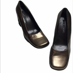 NINE WEST Metallic Bronze Block Heels 7